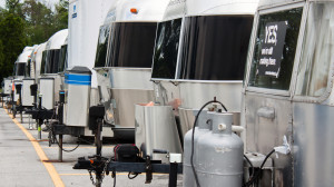 A row of Airstreams waiting to be serviced. There was another row just as long.