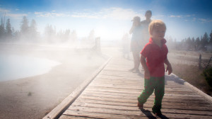 Walking Backwards at West Thumb Geyser Basin in Yellowstone National Park